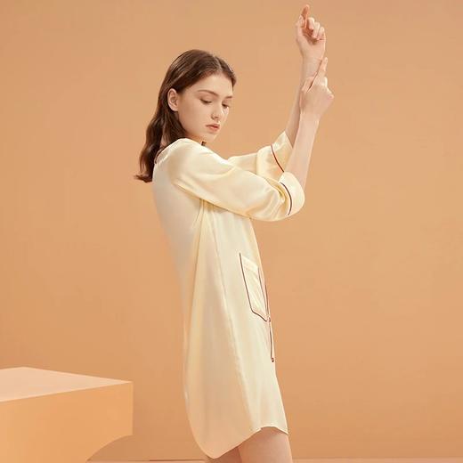 金三塔真丝睡裙女中长袖时尚撞色100%桑蚕丝 新品衬衫式睡裙 YSFBC309 商品图4