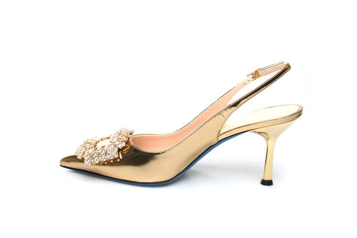 豪麟名鞋奥莱LORIBLU女鞋半凉鞋羊皮革+施华洛世奇LR133P金色  原价5260元 商品图1