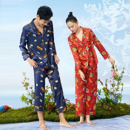 金三塔重磅真丝敦煌联名100%桑蚕丝时尚情侣印花衣裤套新品可外穿  YSFCA202  YSMCA201 商品图1