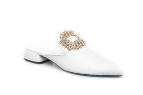 豪麟名鞋奥莱LORIBLU女鞋穆勒鞋羊皮革+施华洛世奇LR05650B白色  原价5260元