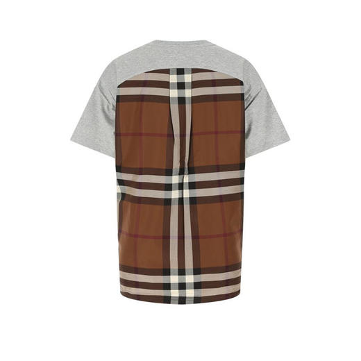 BURBERRY 博柏利 格纹裁片棉质宽松 T 恤衫 女士圆领短袖T恤 浅灰 8048925 A2142 商品图1