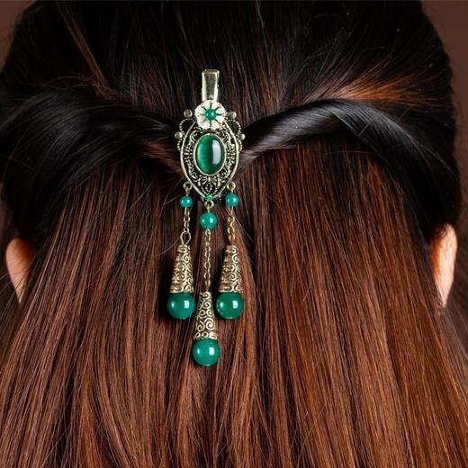 岫玉花朵小发夹成人头饰半扎发盘发边夹顶夹民族风发饰复古流苏女 商品图6