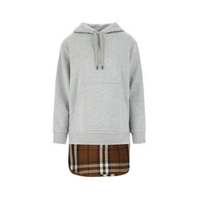 BURBERRY 博柏利 格纹裁片棉质宽松连帽衫 女士卫衣 浅灰 8048924 A2142