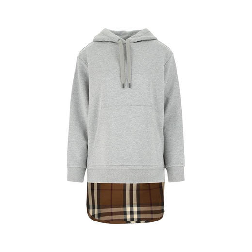 BURBERRY 博柏利 格纹裁片棉质宽松连帽衫 女士卫衣 浅灰 8048924 A2142 商品图0