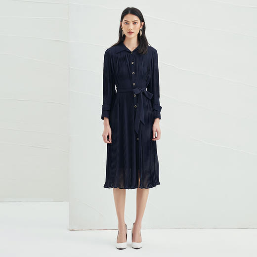 EITIE爱特爱春季新款系带束腰长袖优雅显瘦连衣裙6607357 商品图1