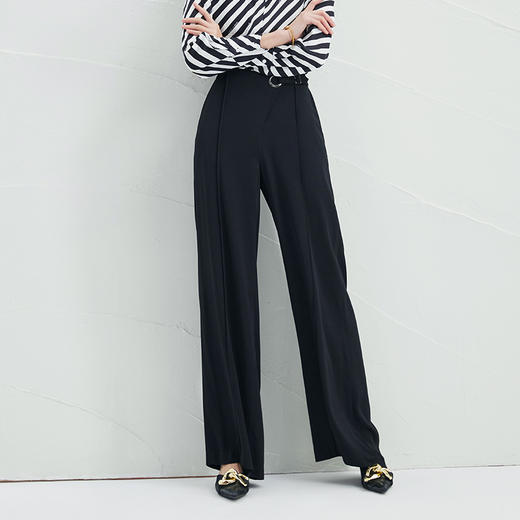 EITIE爱特爱春季新款高腰阔腿裤通勤宽松显瘦百搭纯色长裤6605303 商品图2