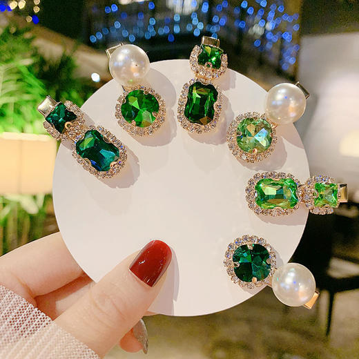 【3-5个装】复古绿色系发夹轻奢水钻珍珠刘海夹女一字夹网红发饰边夹韩国头饰 商品图1