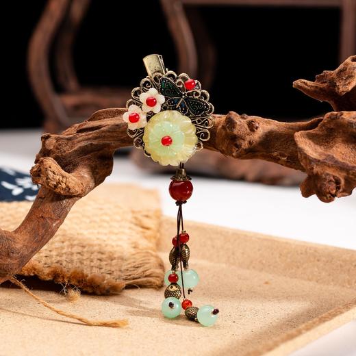 岫玉花朵小发夹成人头饰半扎发盘发边夹顶夹民族风发饰复古流苏女 商品图3