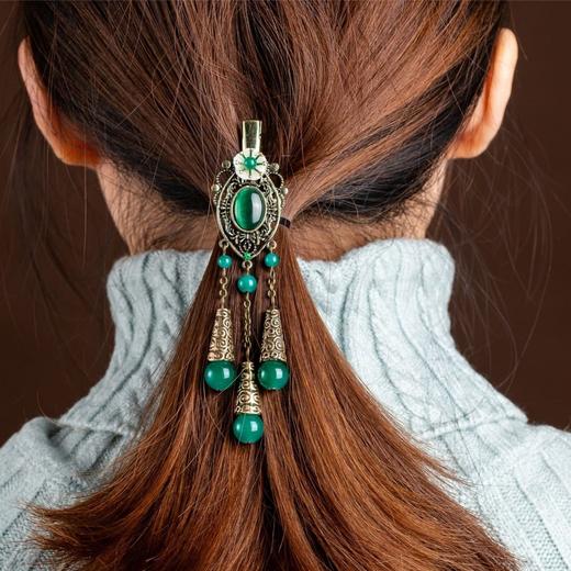 岫玉花朵小发夹成人头饰半扎发盘发边夹顶夹民族风发饰复古流苏女 商品图8