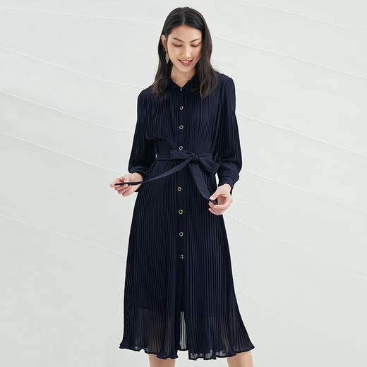 EITIE爱特爱春季新款系带束腰长袖优雅显瘦连衣裙6607357 商品图3