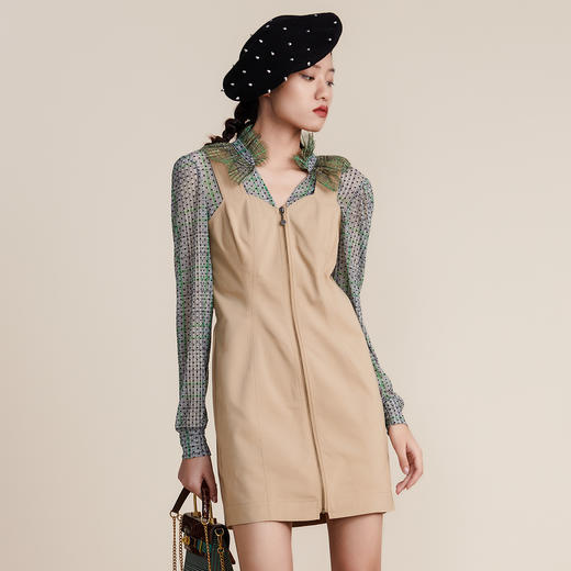 MIIDII谜底2022春新款设计V领花边通勤OL收腰连衣裙221ML0168 商品图0