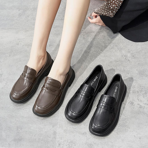 ZHR乐福鞋女2023秋季新款时尚百搭英伦风平底女鞋一脚蹬休闲单鞋 商品图4