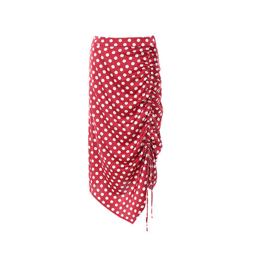 EITIE爱特爱夏季新款高腰抽褶复古波点红色显瘦包臀a字半身裙B2206908 商品图4