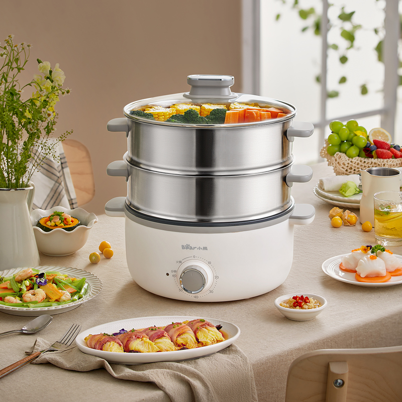 【小程序】小熊电蒸锅 DZG-CA3A1  60分钟定时器+2个5L蒸笼+玻璃盖