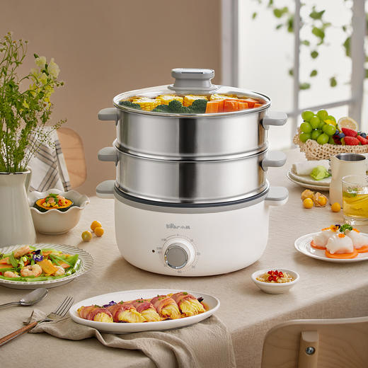 【小程序】小熊电蒸锅 DZG-CA3A1  60分钟定时器+2个5L蒸笼+玻璃盖 商品图0