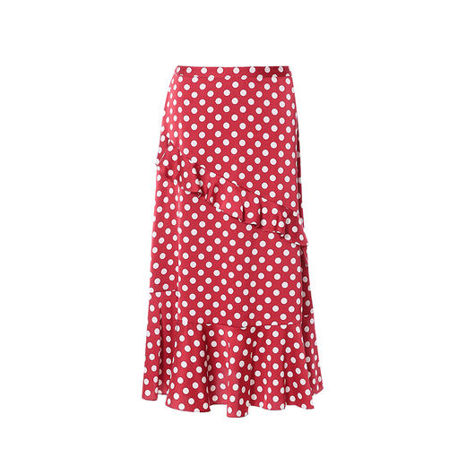 EITIE爱特爱夏季新款通勤荷叶边高腰a字复古波点红色半身裙B2206906 商品图4