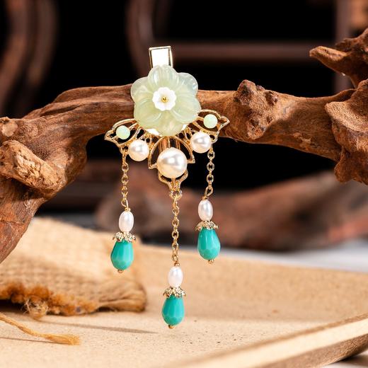 岫玉花朵小发夹成人头饰半扎发盘发边夹顶夹民族风发饰复古流苏女 商品图9