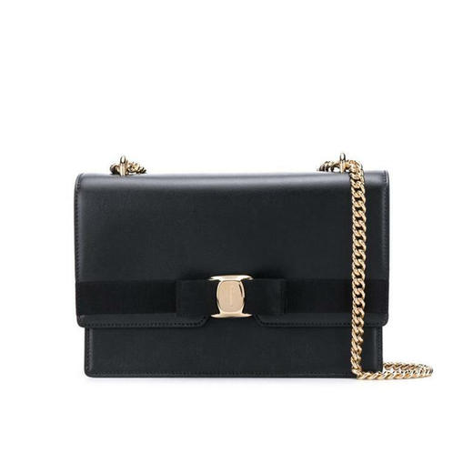 FERRAGAMO 菲拉格慕 VARA蝴蝶结翻盖包-中号 女士单肩包 黑色 21 I284 733460 商品图0