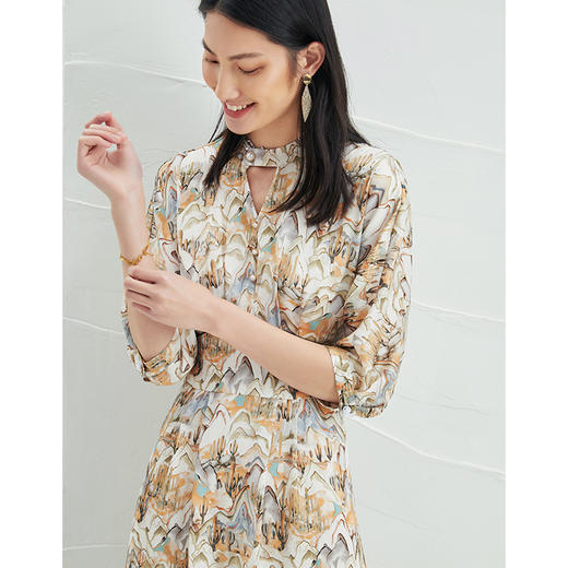 EITIE爱特爱夏新国风印花复古长裙款垂坠通勤显瘦气质连衣裙B2207910 商品图2