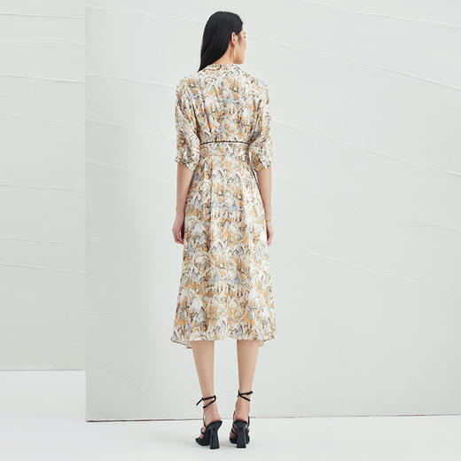 EITIE爱特爱夏新国风印花复古长裙款垂坠通勤显瘦气质连衣裙B2207910 商品图3