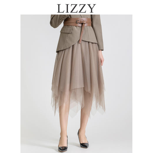 LIZZY 时尚百搭不规则波浪摆网纱半身裙7383 商品图1