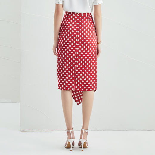 EITIE爱特爱夏季新款高腰抽褶复古波点红色显瘦包臀a字半身裙B2206908 商品图3