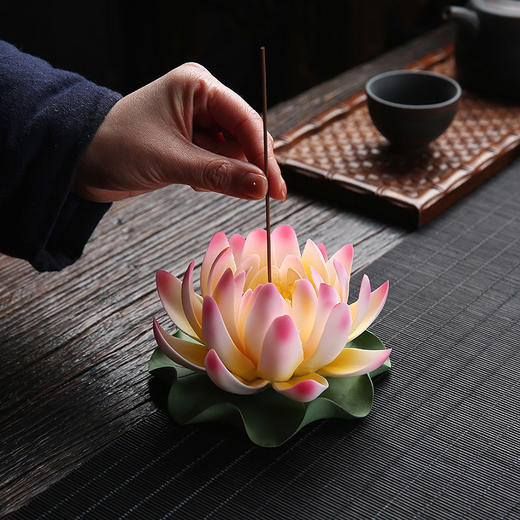 陶瓷香插莲花香座家用香炉室内香托线香檀香佛用品香薰茶道摆件 商品图3