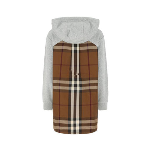 BURBERRY 博柏利 格纹裁片棉质宽松连帽衫 女士卫衣 浅灰 8048924 A2142 商品图1