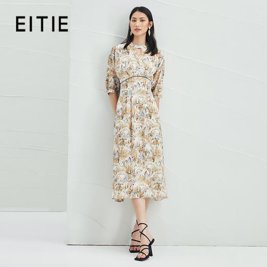 EITIE爱特爱夏新国风印花复古长裙款垂坠通勤显瘦气质连衣裙B2207910 商品图0