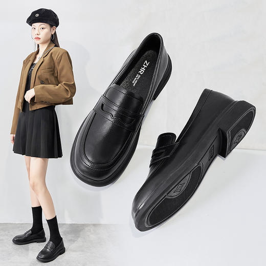 ZHR乐福鞋女2023秋季新款时尚百搭英伦风平底女鞋一脚蹬休闲单鞋 商品图0