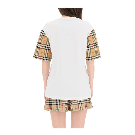 【二】BURBERRY 博柏利 Vintage 格纹衣袖棉质宽松 T 恤衫 女士圆领短袖T恤 白色 8042716 A1464 商品图3