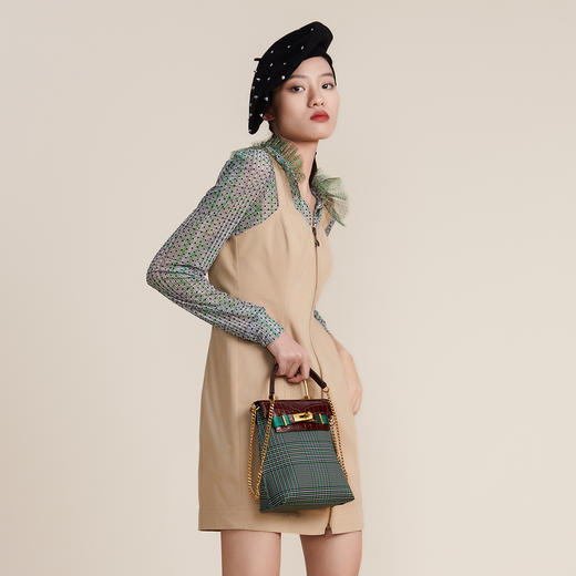 MIIDII谜底2022春新款设计V领花边通勤OL收腰连衣裙221ML0168 商品图3