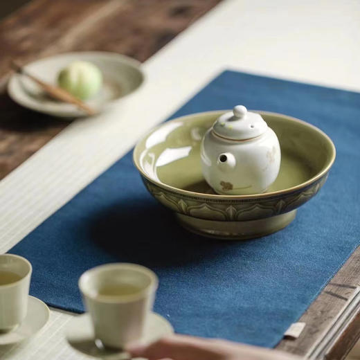 束刻/越窑青瓷艾草青/福兮壶承/复古釉越窑龙泉青瓷艾草青福兮壶承功夫茶具茶道配件干泡台 商品图2