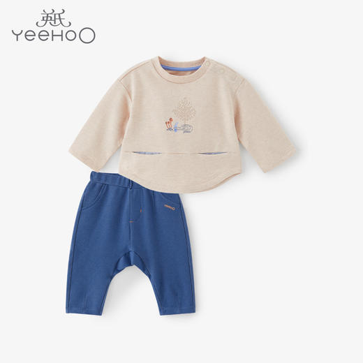 英氏婴儿套装宝宝春秋套头衫屁屁裤22年新品时尚童装YRABJ12167A 商品图0
