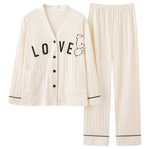 2022年新款睡衣女春秋款长袖薄款时尚简约开衫家居服秋季套装 商品图4