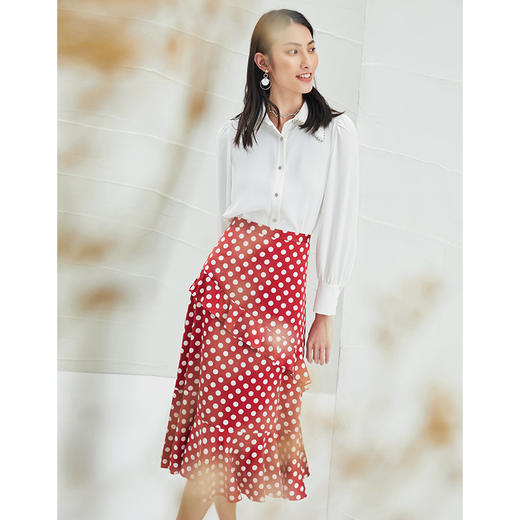 EITIE爱特爱夏季新款通勤荷叶边高腰a字复古波点红色半身裙B2206906 商品图1