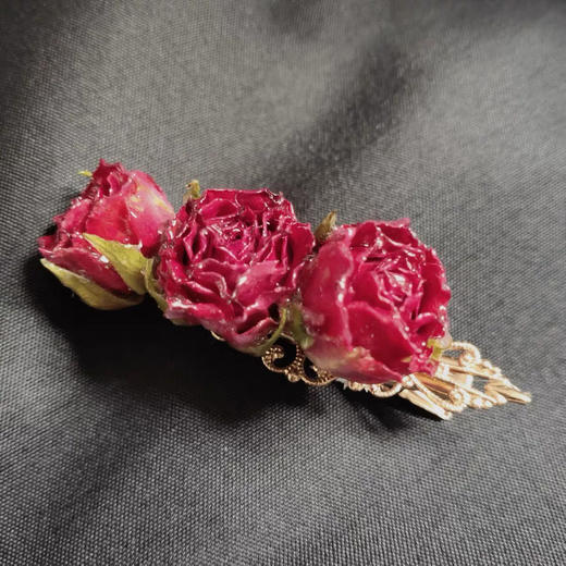 蔷薇少女 原创小众设计天然复古真花蔷薇发夹鸭嘴夹真花度假边夹 商品图6