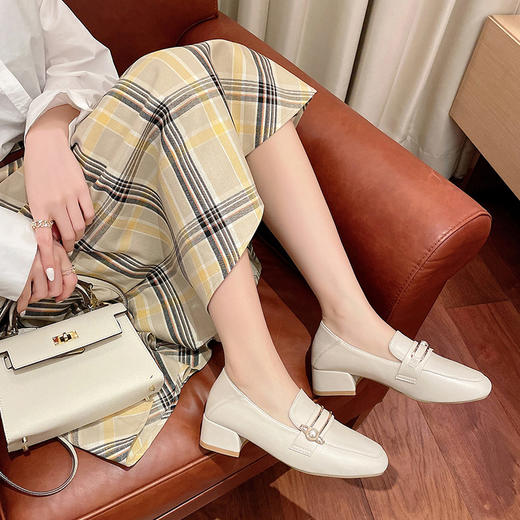 ZHR 2022年春季新款通勤玛丽珍鞋粗跟单鞋女百搭方头黑色工作鞋女 商品图2