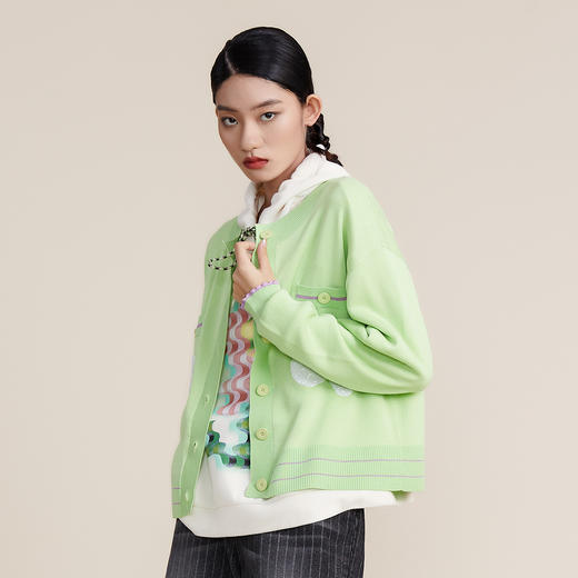MIIDII谜底2022春款小香风合体圆领短款针织开衫外套女221MZ0372 商品图1