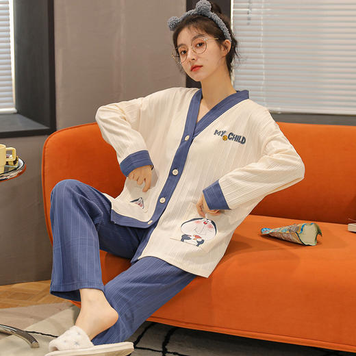 2022年新款睡衣女春秋款长袖薄款时尚简约开衫家居服秋季套装 商品图12