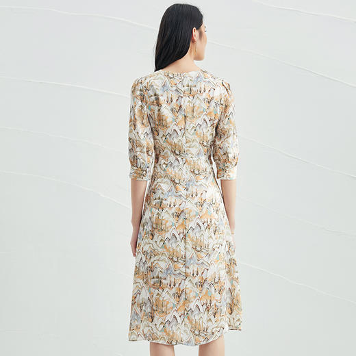 EITIE爱特爱夏季新款V领国风印花收腰显瘦垂坠通勤连衣裙B2207912 商品图3