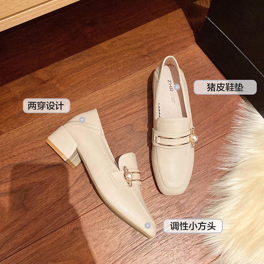 ZHR 2022年春季新款通勤玛丽珍鞋粗跟单鞋女百搭方头黑色工作鞋女 商品图4