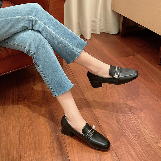 ZHR 2022年春季新款通勤玛丽珍鞋粗跟单鞋女百搭方头黑色工作鞋女 商品图3