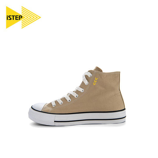 【正品】iSTEP高帮帆布鞋男女同款韩版休闲百搭小白鞋女士圆头系带板鞋 商品图0
