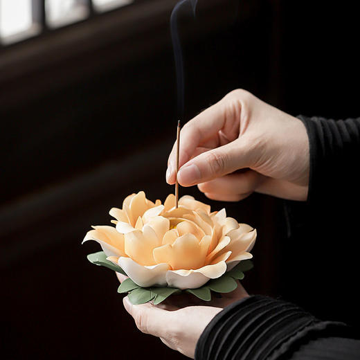 陶瓷富贵牡丹花居家线香插熏香座茶道茶盘摆件室内客厅装饰 商品图4