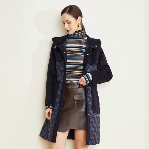 LR003斯尔丽瑟俪2021年冬上新时尚一手长拼接菱形格中长款羽绒服 商品图0