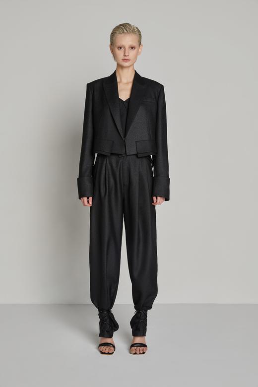 压褶收腰腰带阔腿长裤 商品图1