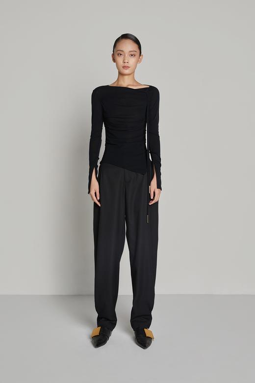 斜领多层褶皱修身上衣 商品图1