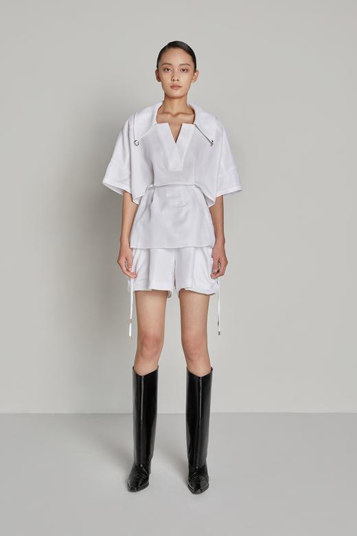 腰部拼接V领翻领双环上衣 商品图0