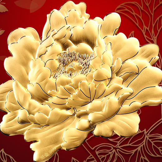 河南中钱  999足金摆件 富贵牡丹 客厅摆件 送礼佳品 商品图4